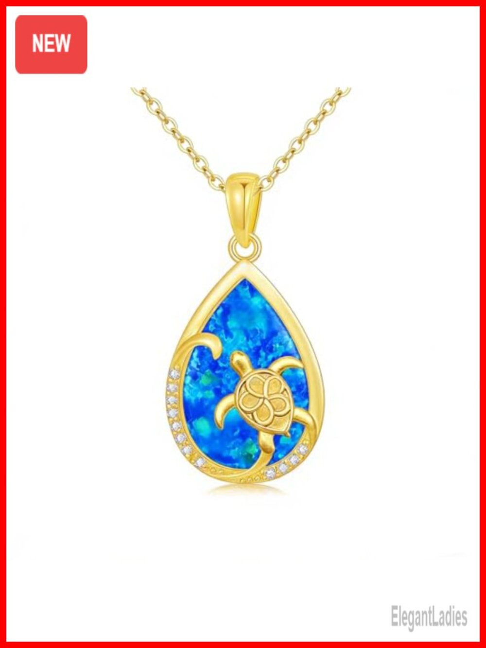 14K Solid Gold Sea Turtle Pendant Necklace Opal CZ Fine Jewelry Gift